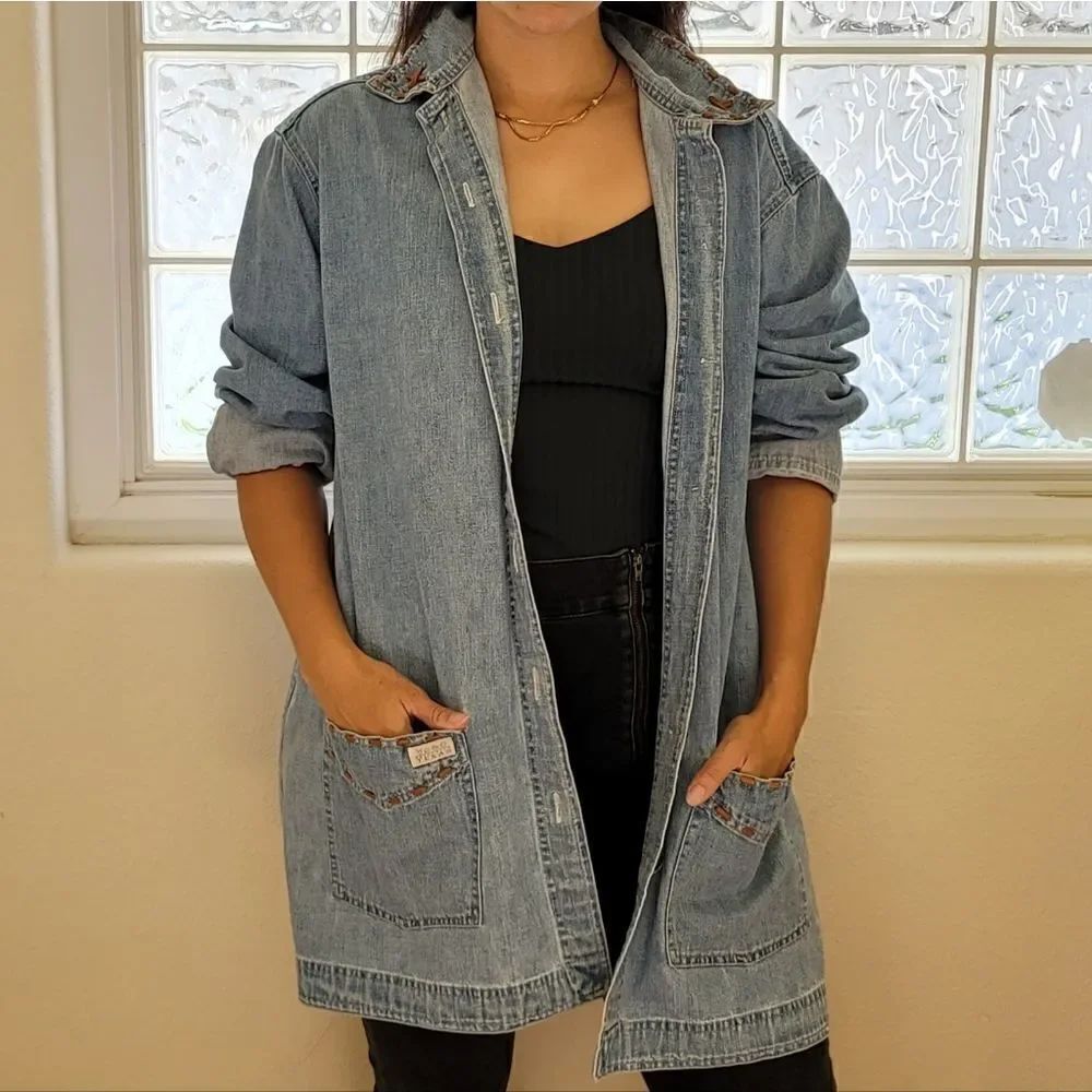 S.H.E. Apparel 90's vintage denim long oversized coat medium rancher western